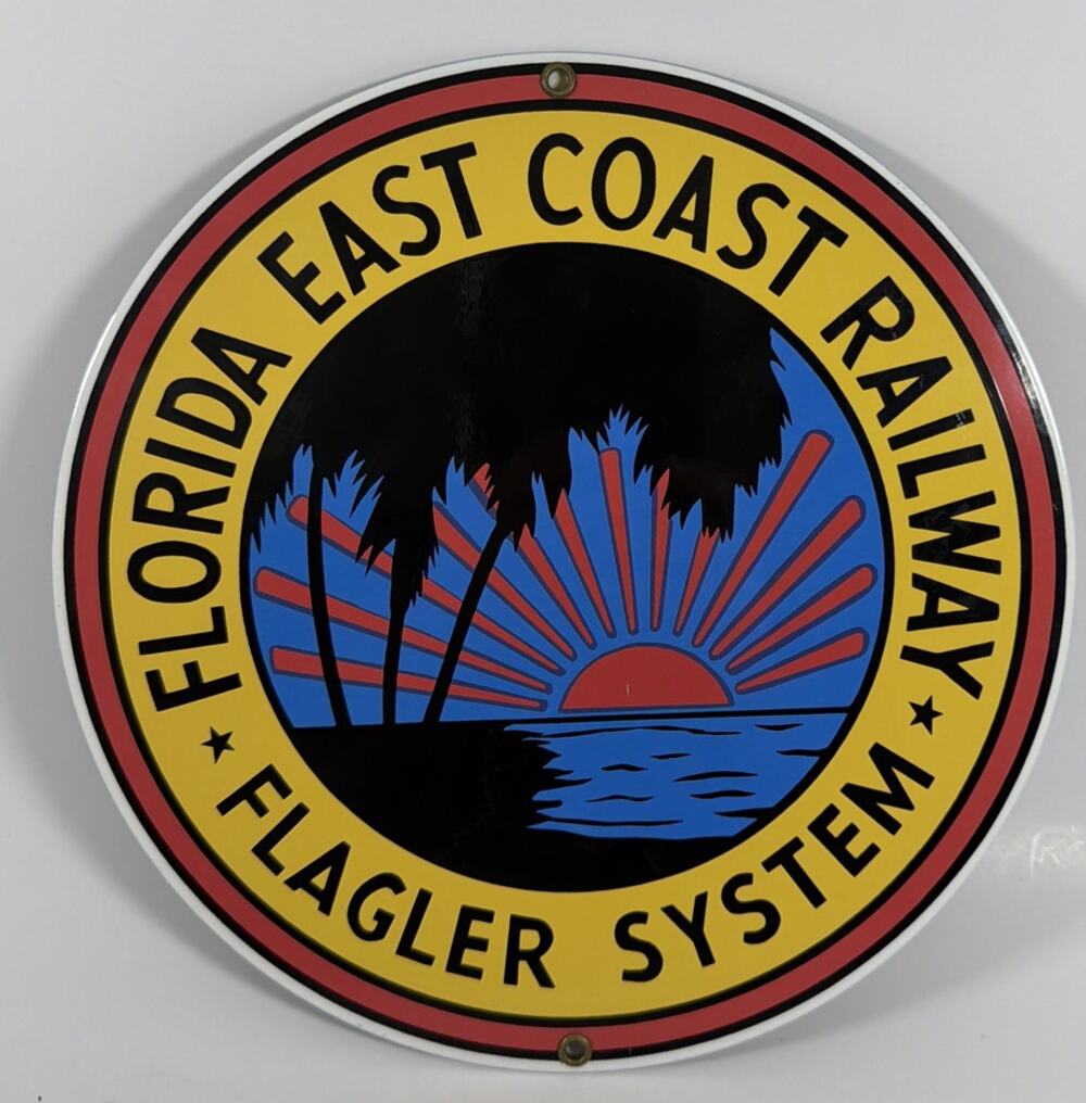 Florida East Coast Railway Flagler System Porcelain Enamel Sign Ande Rooney 10”